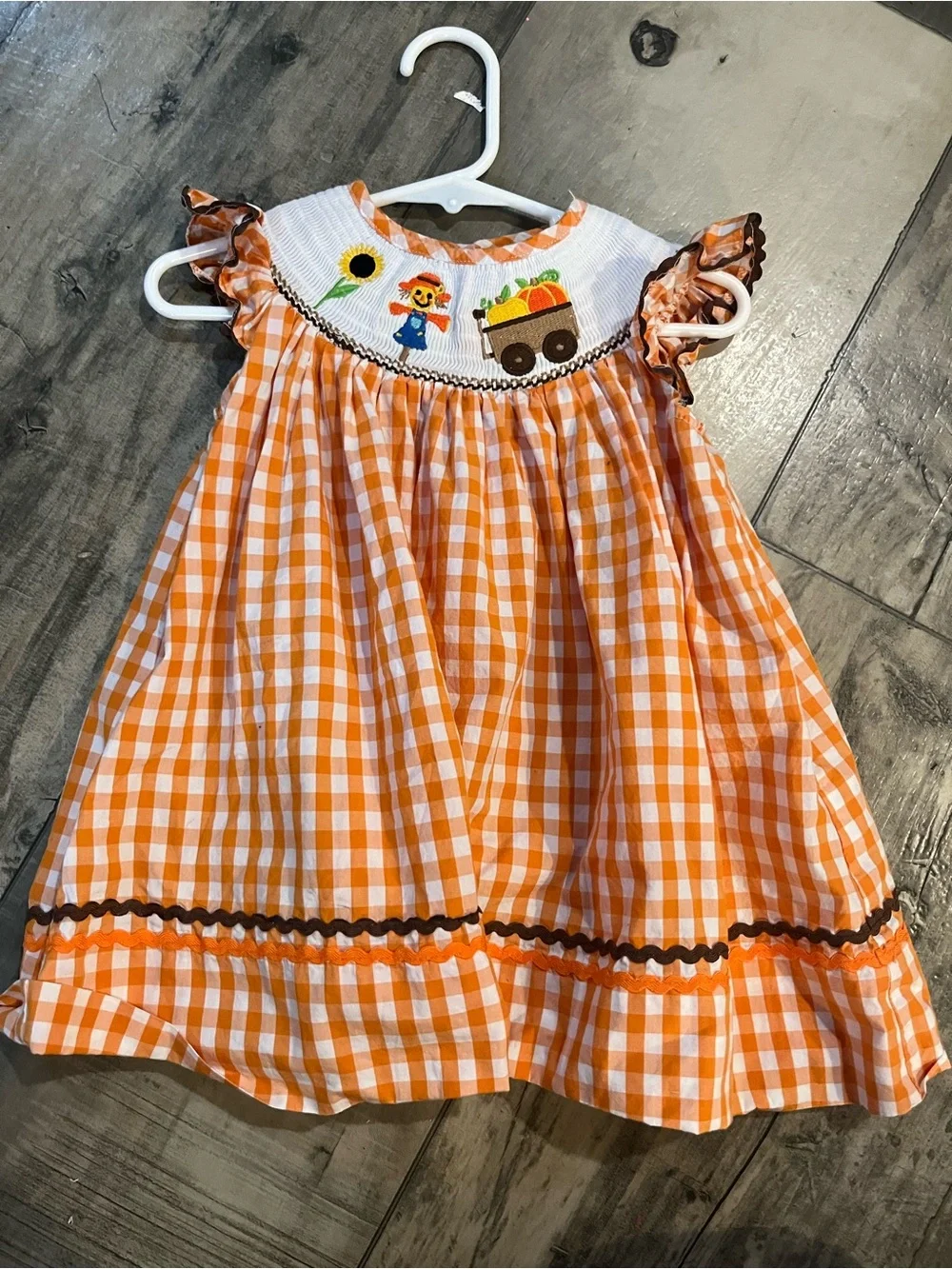 Lil Cactus Smocked Pumpkin Scarecrow Gingham Dress 6-12 Months
